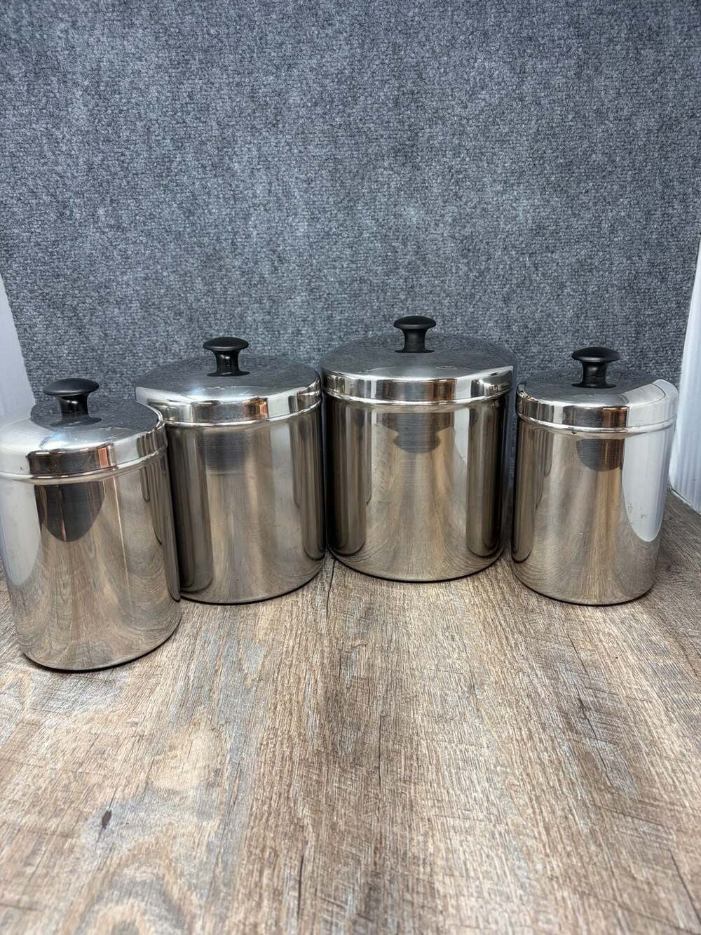 Vintage Vollrath Stainless Steel 4 Pce Canister Set MCM Kitchen 3 sizes  W/Lids